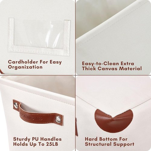 DECOMOMO White Storage Bins - Fabric Baskets for Shelves & Linen Closet Organization | Large 3-Pack with Label Holder