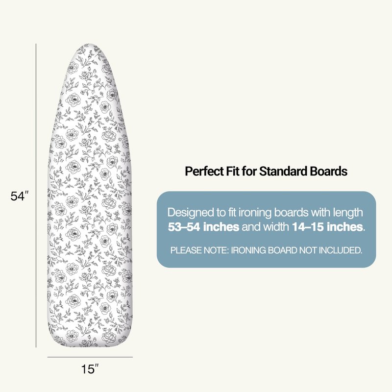 UniSimp Ironing Board Cover and Pad 15"x54" Extra Thick Natural Cotton, Scorch and Stain Resistant Padding, Standard Size Iron Board Cover with Fasteners Heavy Duty Elastic Edge, Heatproof Rose