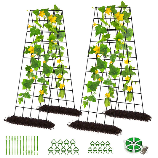DoCred Cucumber Trellis, 59" High 2 Pack Foldable A Frame Trellis for Raised Bed Climbing Plants, Vegetables, Includes Plant Support Clips, Twist Ties, Plastic Ties- Made from PVC-Coated Steel