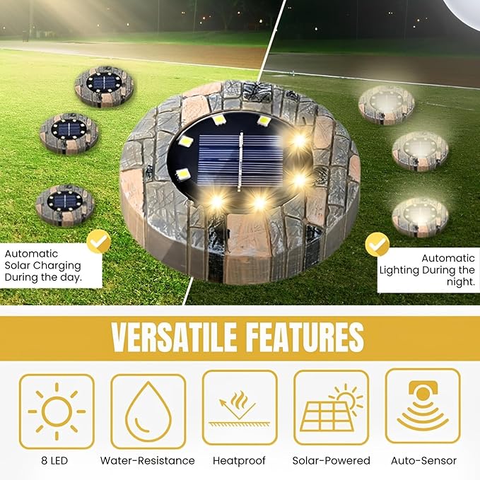 Solar Ground Lights Outdoor Decor - Waterproof LED Outdoor Solar Lights for Yard, Patio, Garden, Pathway, Stair, Deck - Landscape Lighting for Garden Decor - Outside Lightings (8 Pack, Warm White)