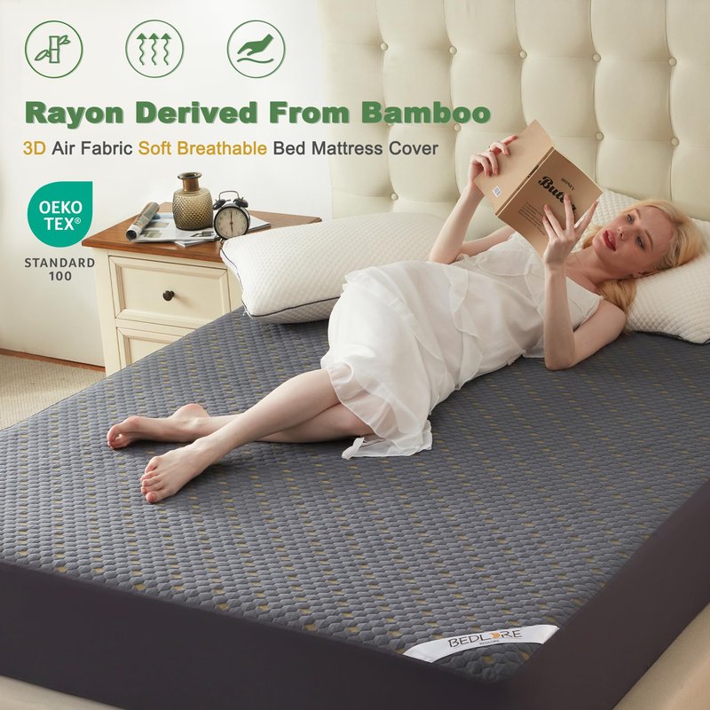 Waterproof Mattress Protector, Queen Size Mattress Pad Fitted 6"-18" Deep Pocket, 3D Air Fabric Breathable Bed Mattress Cover Noiseless Washable for Bedroom, Hotel(Carbon Gray)