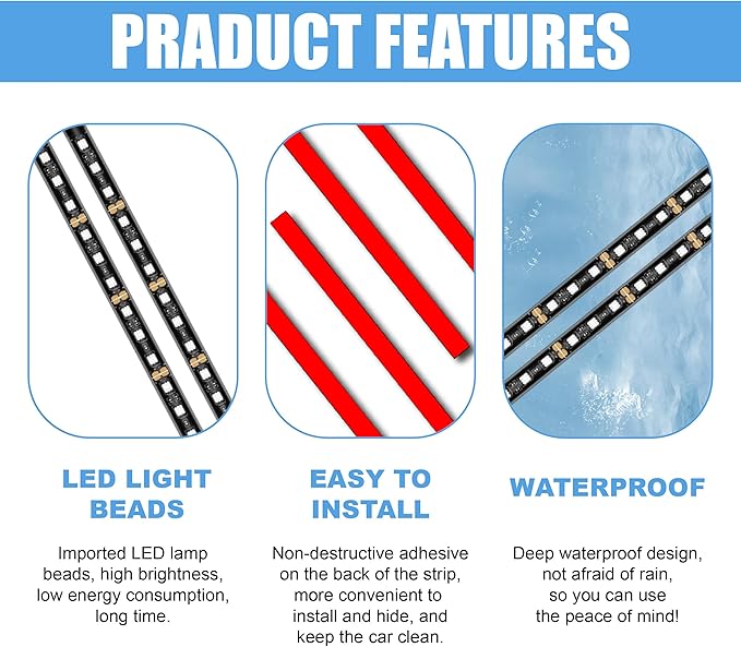 Car LED Strip Light, 24 LED RGB Neon Auto Interior Atmosphere Lights, 12V USB Port Under Dash Ambient Night Light, Universal Decorative Lamp Accessory for Car Truck (Red, USB)