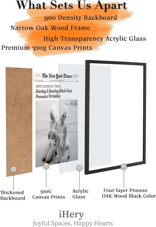 iHery Premium Black Oak Wood Wall Art - Trendy Framed Canvas Decor for Dorm & Living Room | 16x20in
