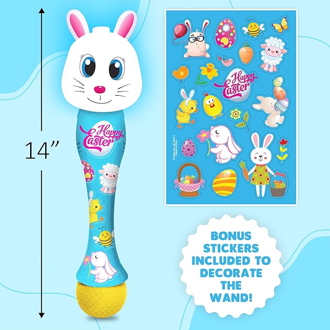 ArtCreativity Easter Bunny Bubble Wand, Easter Basket Stuffers for Toddler, 14" Light Up Automatic Bubble Maker with LED & Music, Bubbles for Kids 3+