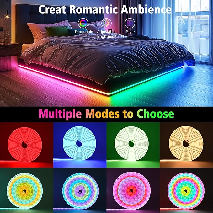 32.8Ft LED Neon Rope Lights, RGB Built in Chip Neon Strip Lights with Remote APP Control, Music Sync 24V IP68 Waterproof Led Neon Lights for Bedroom Outdoor Gaming Room