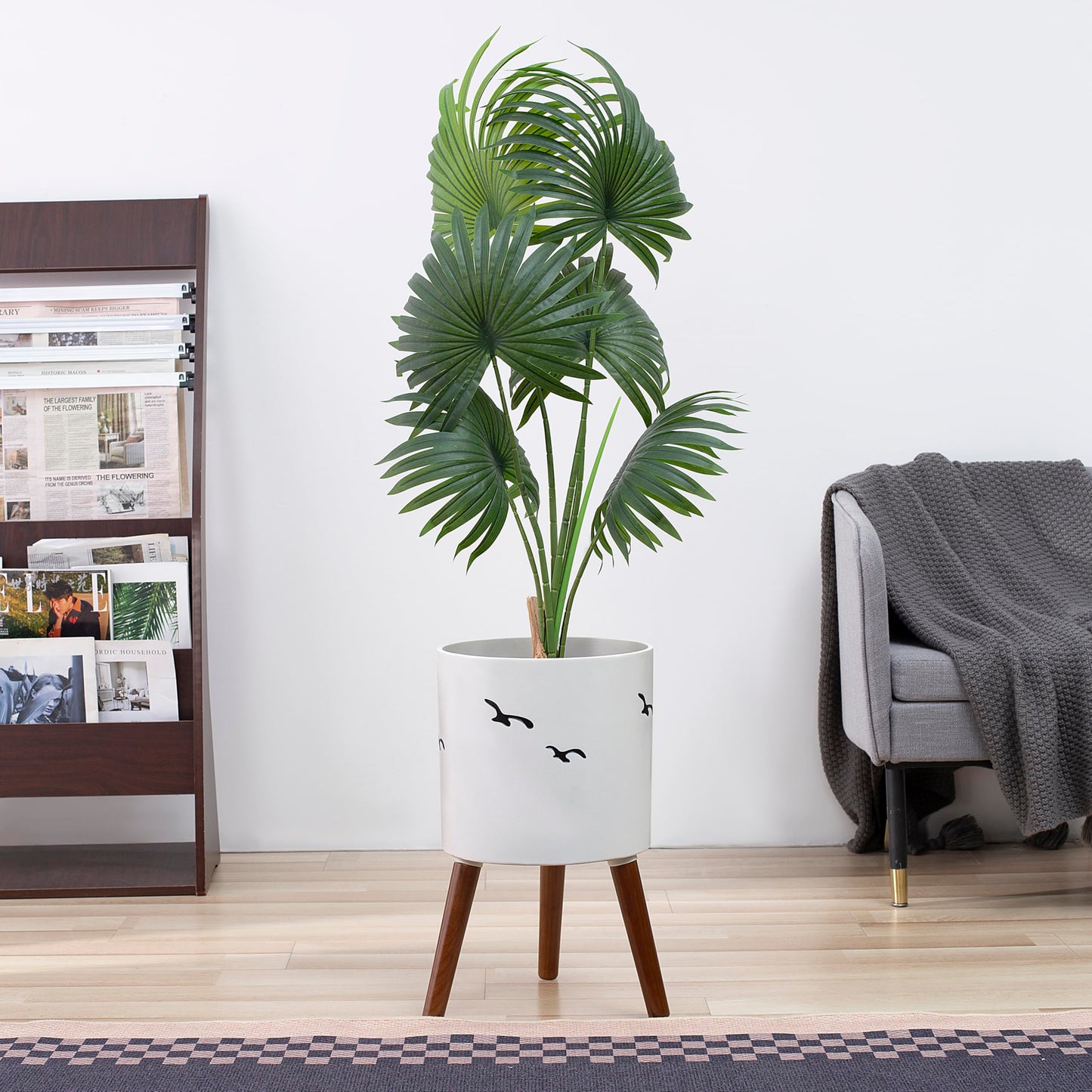 naclto 12 Inch Planter Pot with Stand,Large Modern Plant Pot for Indoor Plants,Flower Pot Indoor Outdoor with Drainage for Home Garden Patio, White and Black