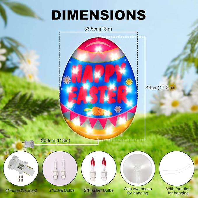 LAMPHOME Light Up Easter Eggs Waterproof Indoor Outdoor String Lights for Easter Window Decoration, Party, Garden