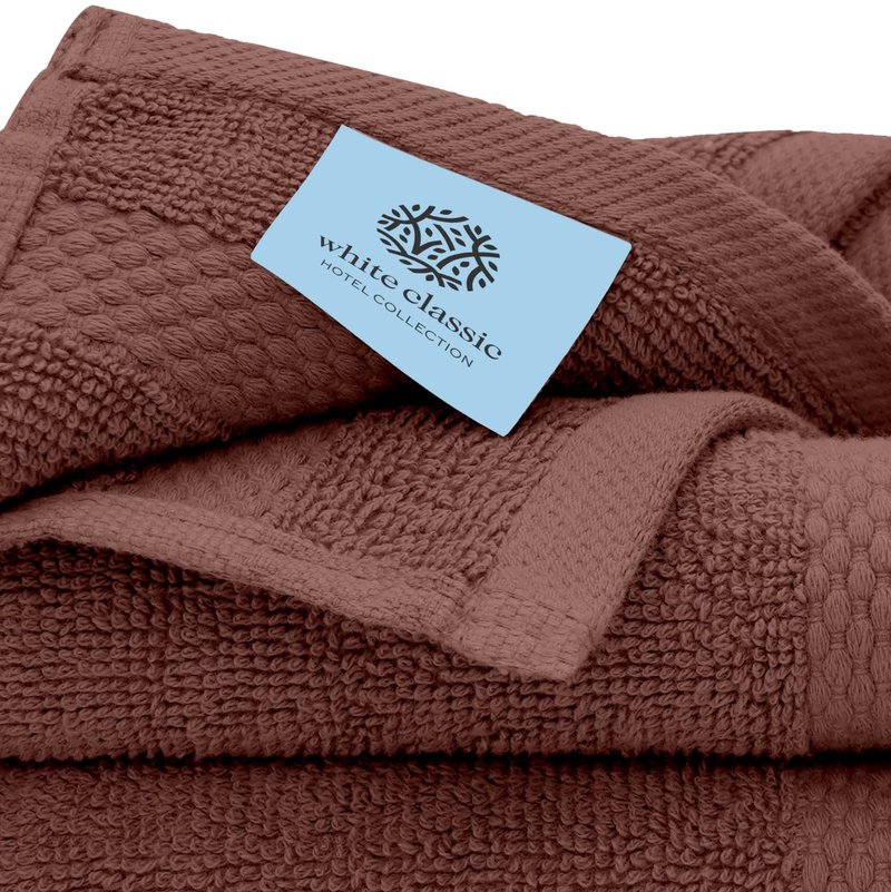 White Classic Luxury Cotton Washcloths 13x13 Inch - 650 GSM Turkish Cotton | Hotel, Spa, Bathroom Face Towel | 12 Pack, Brown