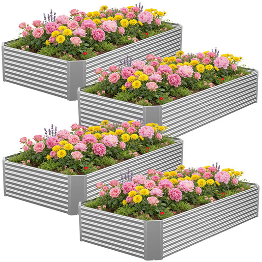 Annzoe 4 Pcs 6 x 3 FT Galvanized Steel Raised Garden Bed, Large Metal Planter Box with Rustproof Finish, Easy Assembly Outdoor Garden Box for Vegetables & Herbs