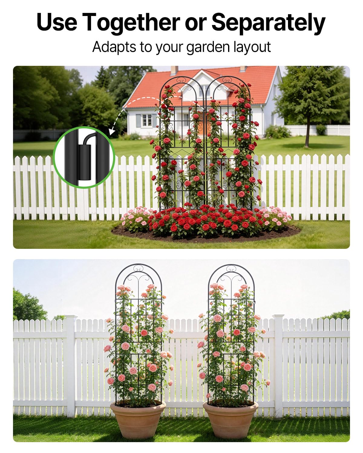 Suteck Garden Trellis for Climbing Plants Outdoor, 71” H x 20” W, 2 Pack Metal Garden Trellis with Rustproof Powder-Coated, Rose Trellis for Patio Lawn Yard, Flower & Vegetable Support