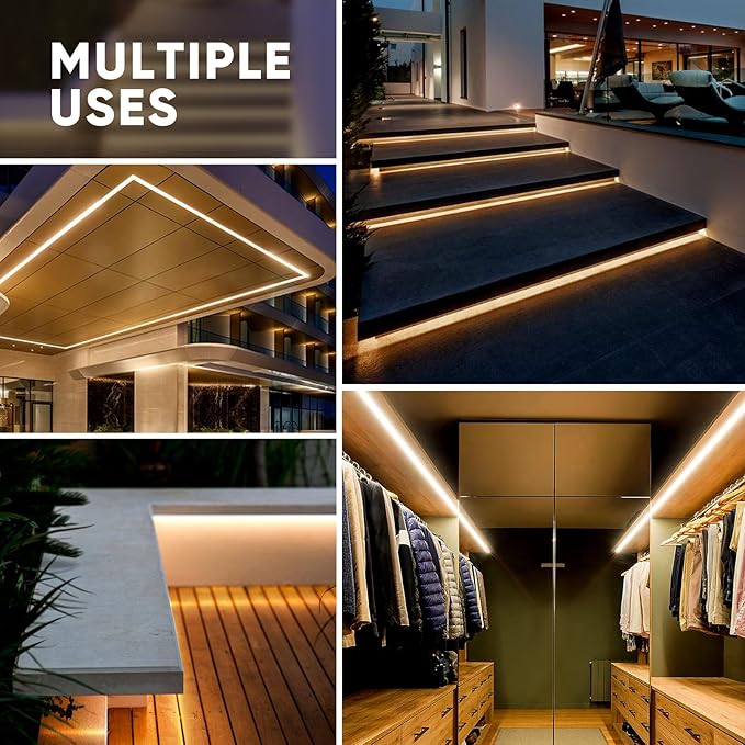 Shine Decor LED Neon Rope Lights AC 120V, ETL-Listed Flexible 120LEDs/M Dotless Strip Lighting, Custom Cuttable & IP65 Waterproof for Indoor Outdoor, 7x14.5mm, 3000K Warm White, 50FT