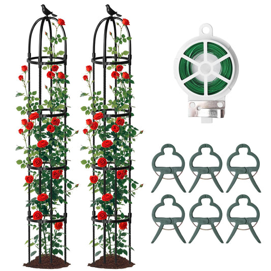 SDLDEER 2 Pcs 6.2FTGarden Obelisk Trellis for Climbing Plants Outdoor, Rustproof Metal Plant Flower Trellises,Garden Obelisk Trellis for Indoor Outdoor Flowers Vegetable Fruits Vines Support