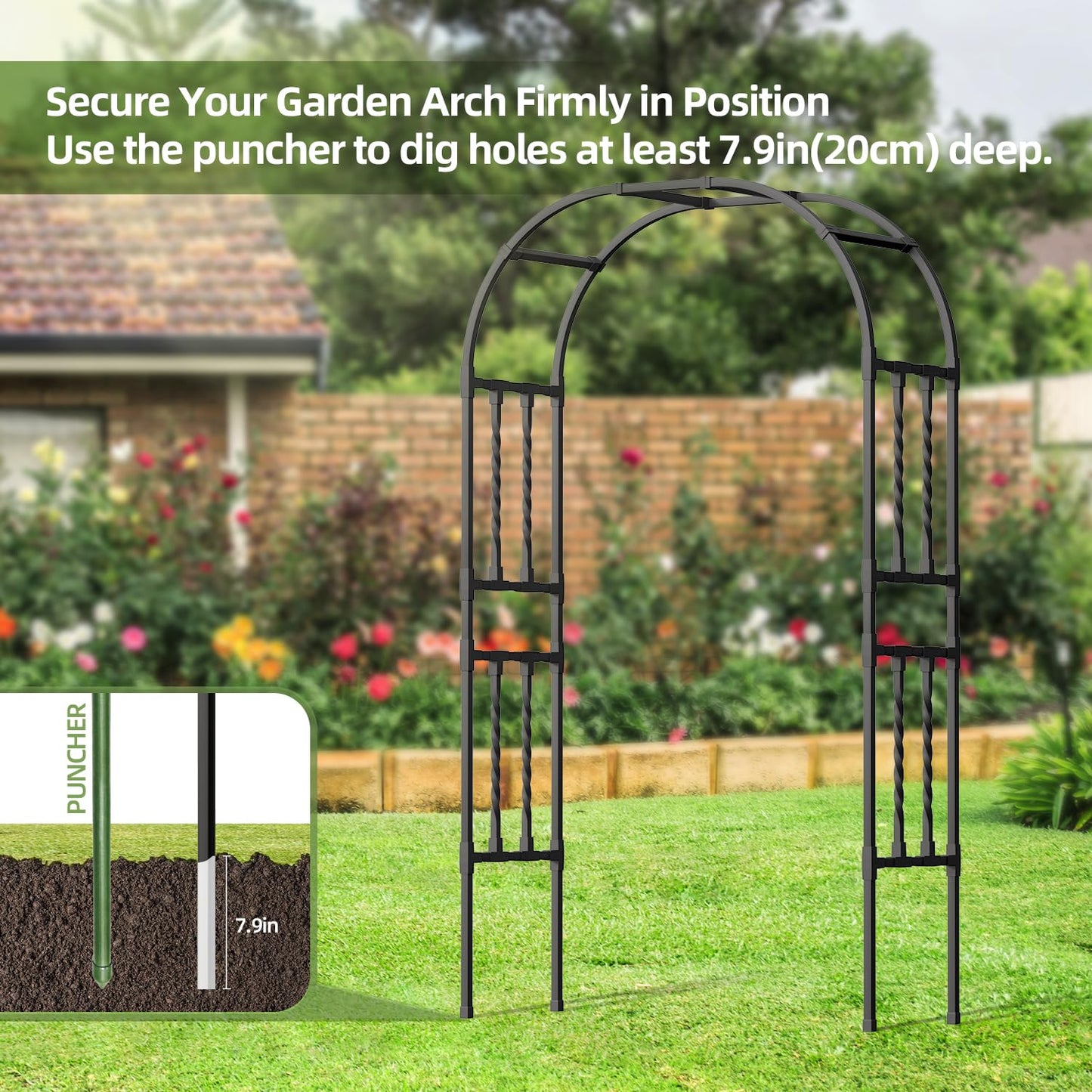 Square Tube Garden Arch Trellis 4.9x7.9FT,Metal Arbor for Climbing Plants,Outdoor Archway for Patio Lawn Backyard Wedding Ceremony