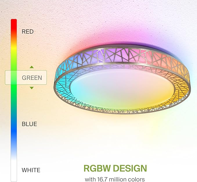 ASD 20 Inch Smart RGBW Flush Mount Ceiling Light with Remote - Brushed Nickel 42W 120V 2700-6500K Dimmable Ceiling Light Fixture, WiFi App Control RGB Lights, Alexa & Google Assistant - ETL, 2 Pack