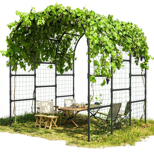 DoCred Garden Arch Trellis, 88in H x 88in L Tall Garden Arch Arbor Trellis for Climbing Plants Outdoor Plant Support for Cucumber Grape Vine, Large Metal Gardening Archway for Lawn Party Ceremony