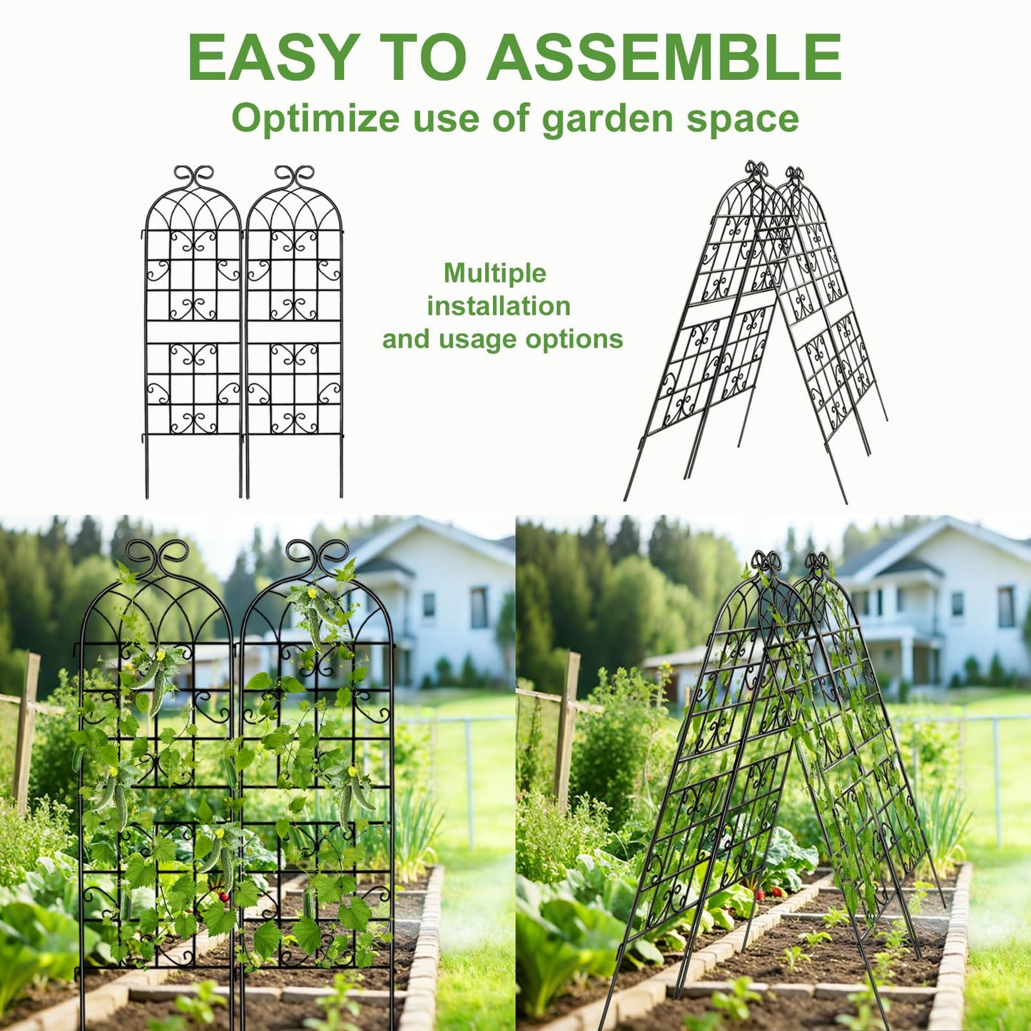 Lorenzo 4 Pcs 70 x 19.7 inch Metal Garden Trellis for Climbing Plants, Black Metal Coating Rustproof, Perfect for Supporting Climbing Plants Outdoor