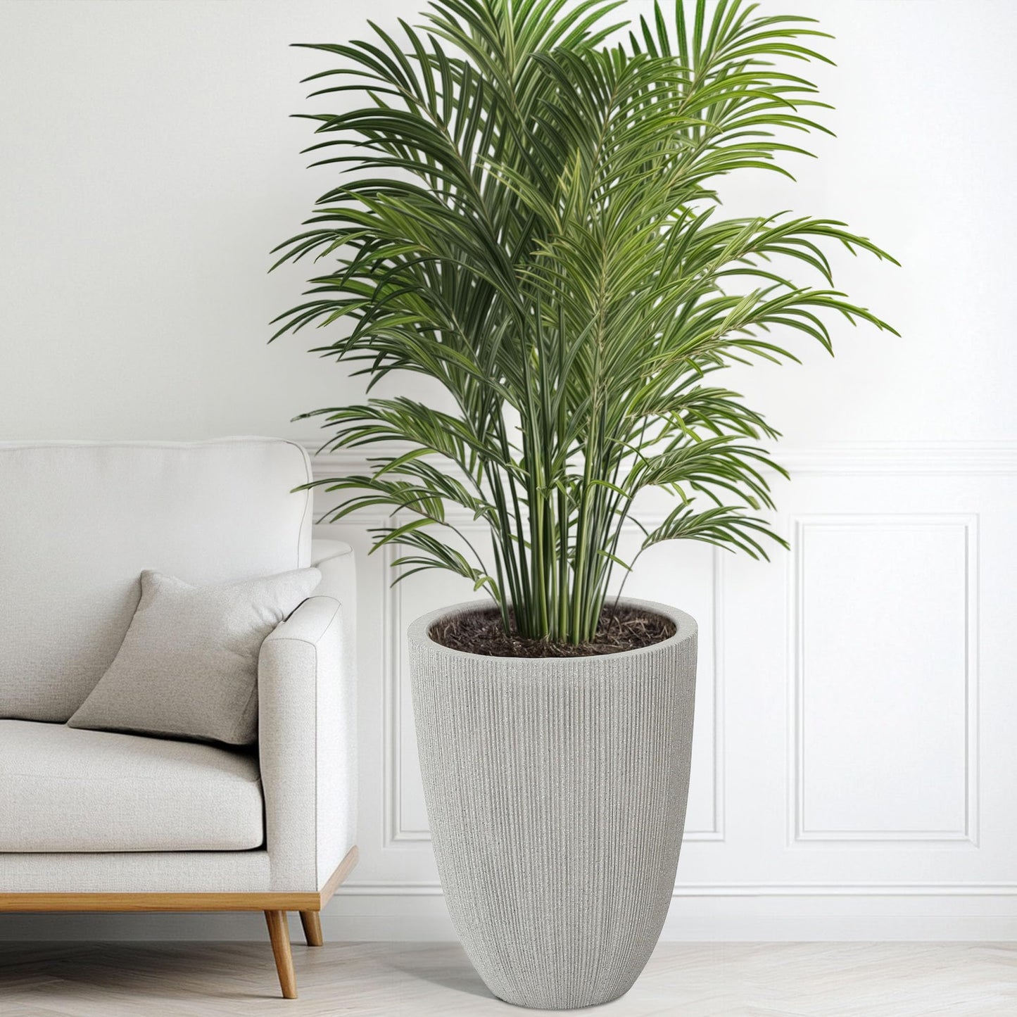 Ultym 19" Tall Beige Fluted Planters for Indoor & Outdoor, Set of 2 Large Mediterranean-Style Resin Flower Pots with Drainage Holes, UV & Weather Resistant for Patio Porch Home Office Decor