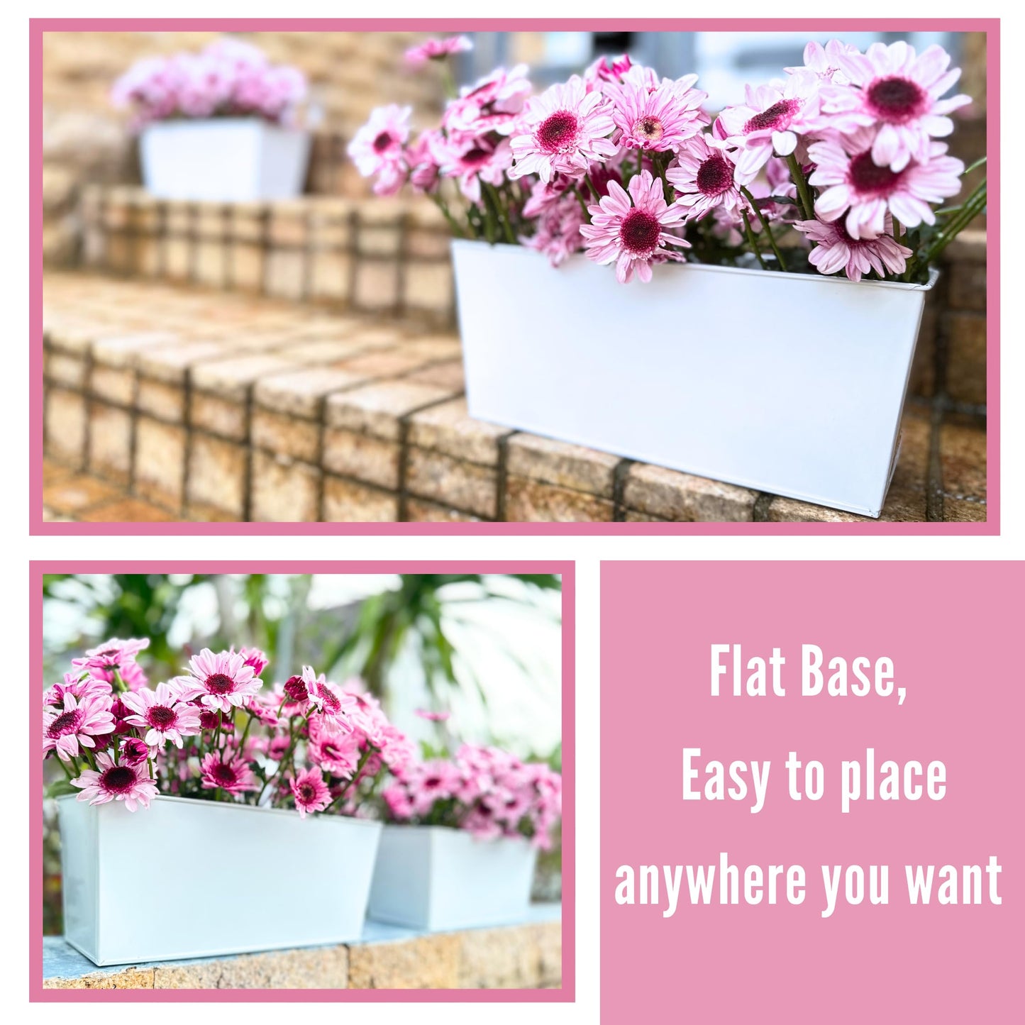 LaLaGreen Rail Planter (16 Inch, 4 Pack) Rectangular Metal Metal Hanging Flower Pots Railing Fence Balcony Gardening for Apartment Patio Planters Garden Style Iron Outdoor Deck Decoration Porch Decor