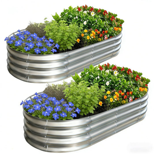 AmazStove Galvanized Raised Garden Bed Kit, Planter Garden Boxes Outdoor, Oval Large Metal for Vegetables Fruits, Flowers Planter Boxes, Easy Assembly Garden Bed Kit (Silver, 4×2×1FT (2-Pack)