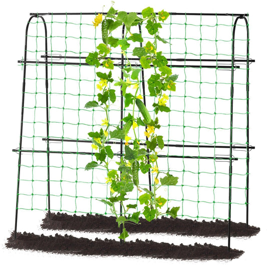 Follook Cucumber Trellis for Raised Bed, 4 feet Garden Trellis for Climbing Plants Outdoor, Plastic-Coated Metal Arch Plant Support for Flower Vines Vegetables Peas Beans Cucumber Trellis, Black