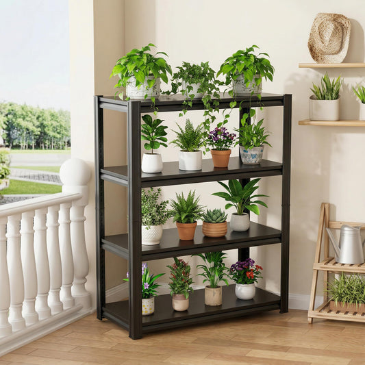 Bezuny 4 Tier Tall Metal Plant Stand Indoor Outdoor, Heavy Duty Corner Plant Shelf for Multiple Pots, Large Flower Pot Holder Rack for Living Room, Patio, Garden, Balcony, Black, 44" H