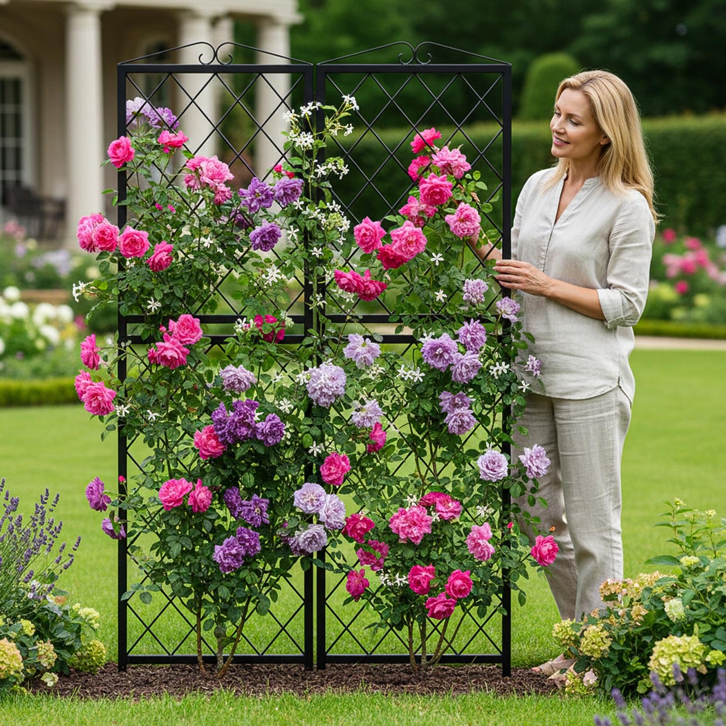 SUNYRISY 2Pack Metal Garden Trellis for Climbing Plants Outdoor, 71x20in Metal Plant Support for Flowers Tomato Cucumber Rose Vegetable Garden Courtyards Lawns Decoration