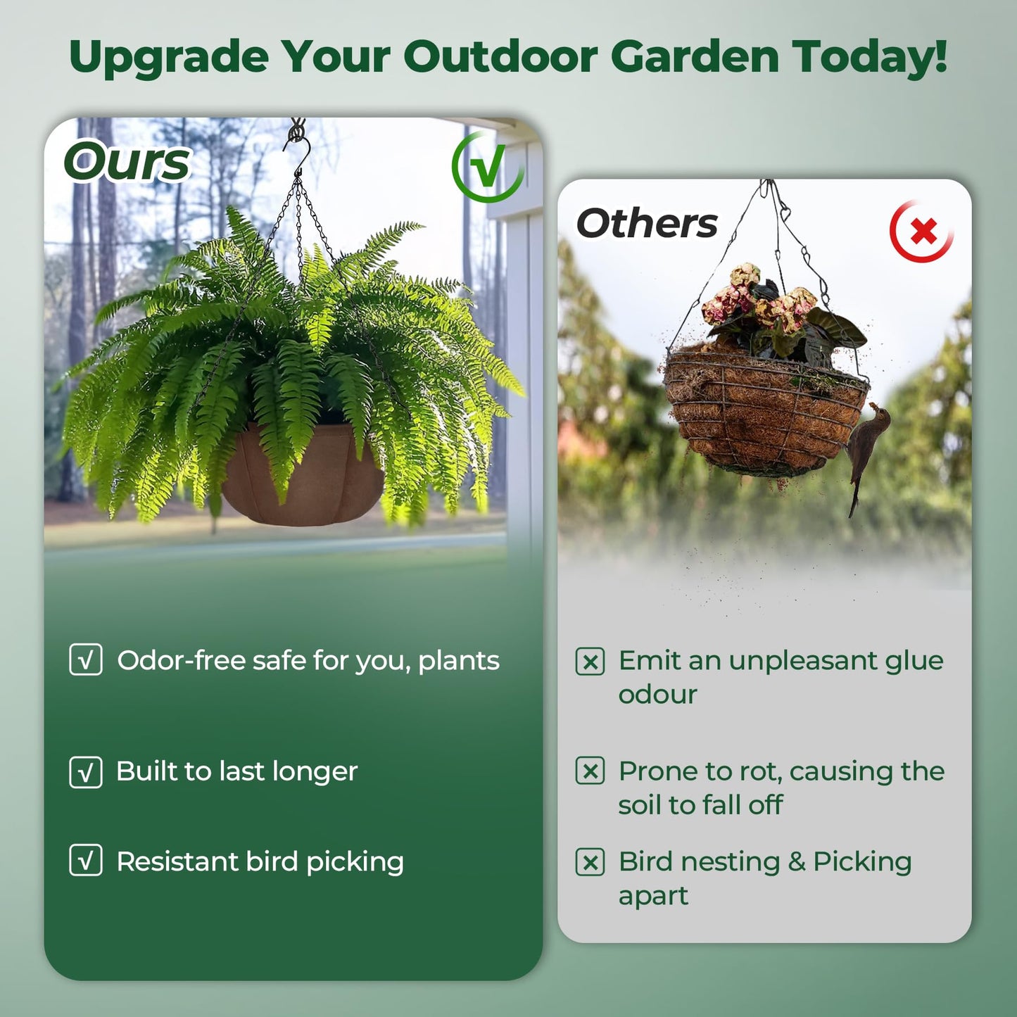 T4U Hanging Planters for Outdoor Plants, 3 Pack 10 Inch Hanging Baskets for Plants Outdoor with Rustproof Chain, Fabric Hanging Pots for Plants, Hanging Planter for Balcony Porch Deco, Brown