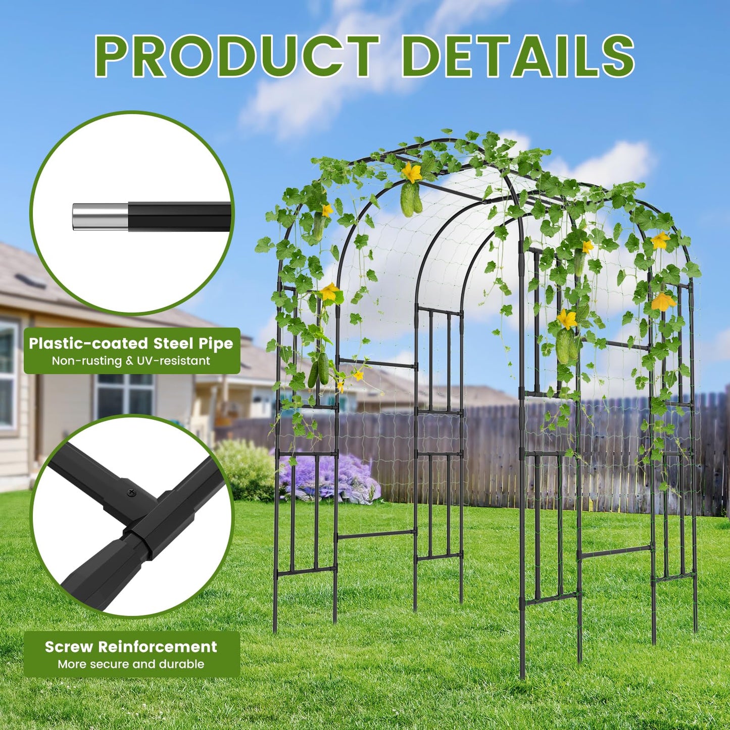 Tall Garden Arch Trellis for Climbing Plants, 87in Tall Metal Plant Support Trellis Archway for Climbing Plant Vegetables Cucumber, Outdoor Yard Lawn Garden Arch Tunnel Trellis