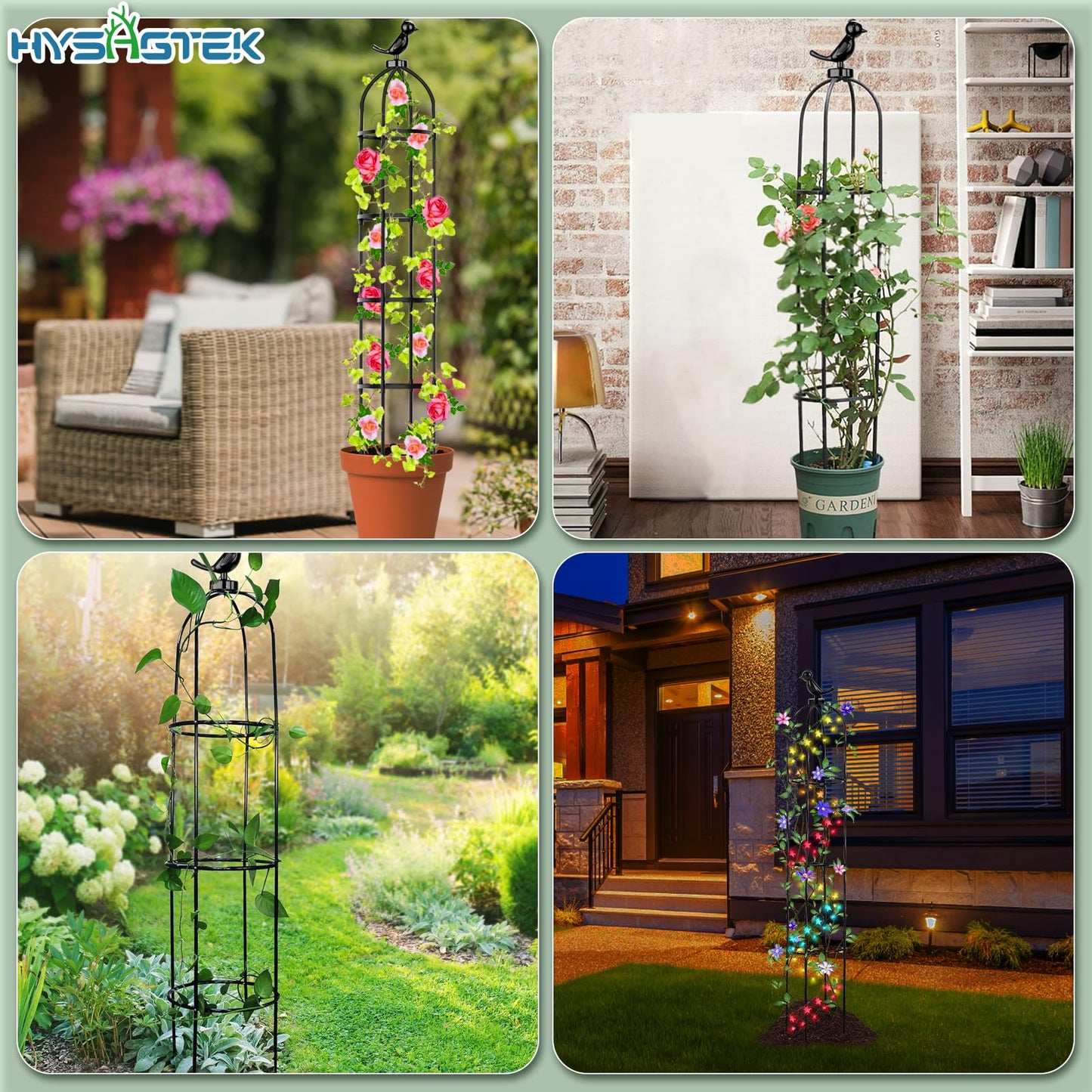 Hysagtek 2 Pack Garden Obelisk Trellis for Climbing Plants, Garden Outdoor Indoor Potted Plant Support, Removable Obelisk Trellis with 20 Plant Clips