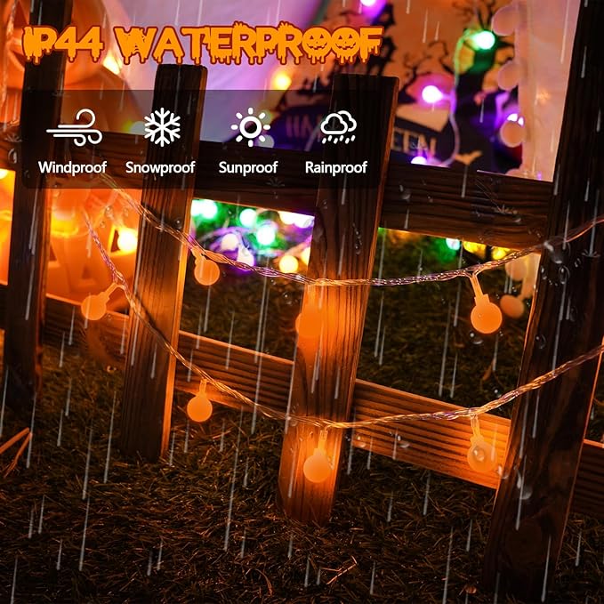 LORRYTE Connectable Orange Halloween Lights Outdoor Indoor - 43FT 100LED Globe String Lights Plug in with Timer, 13 Modes Fairy Light Waterproof for Party Halloween Decorations Bedroom Decor