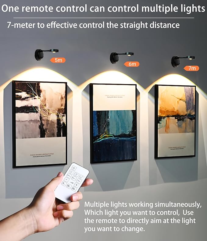 2200mAh Motion Sensor Picture Spotlight Painting Light, LED Wall Sconce, Night Light Lamp, Rechargeable Battery Operated 3 Color & Dimmable Magnetic 360° Rotation with Remote (Black, 1 Pcs)