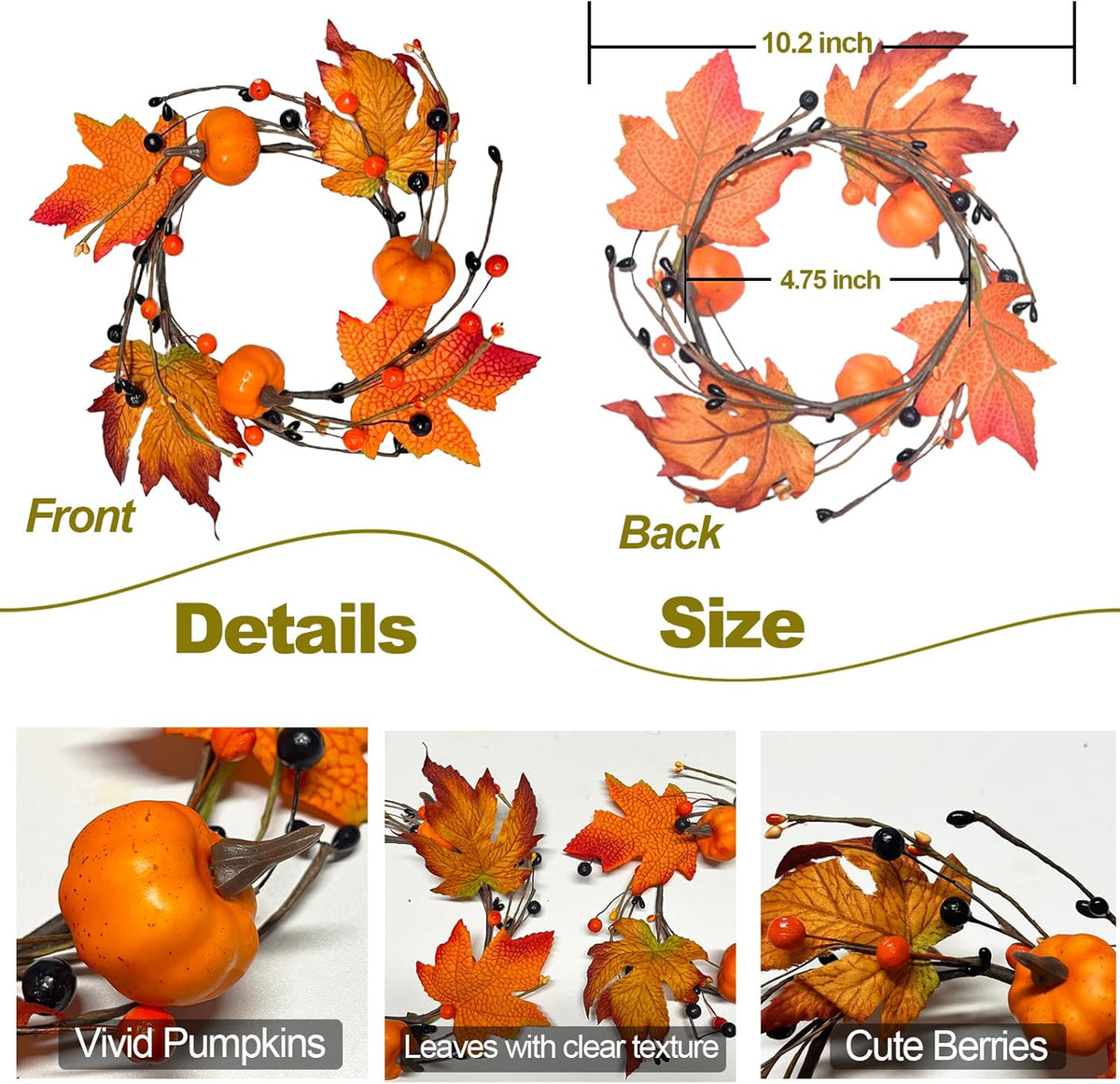 Skiennix 3-Piece Fall Candle Rings - Autumn Maple Leaves & Pumpkins | Perfect for Thanksgiving & Halloween Decor