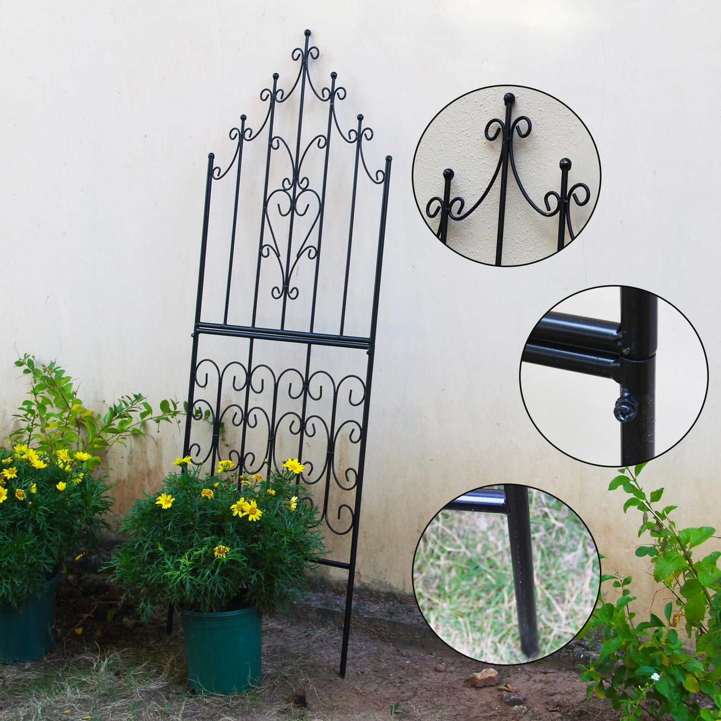 SCENDOR Garden Trellis 59" H x 21.6" W Iron Unique Design Metal Trellis Durable Construction Lattice Outdoor Roses Vine Ivy Clematis Trellises Climbing Plant Support Black Coating Black
