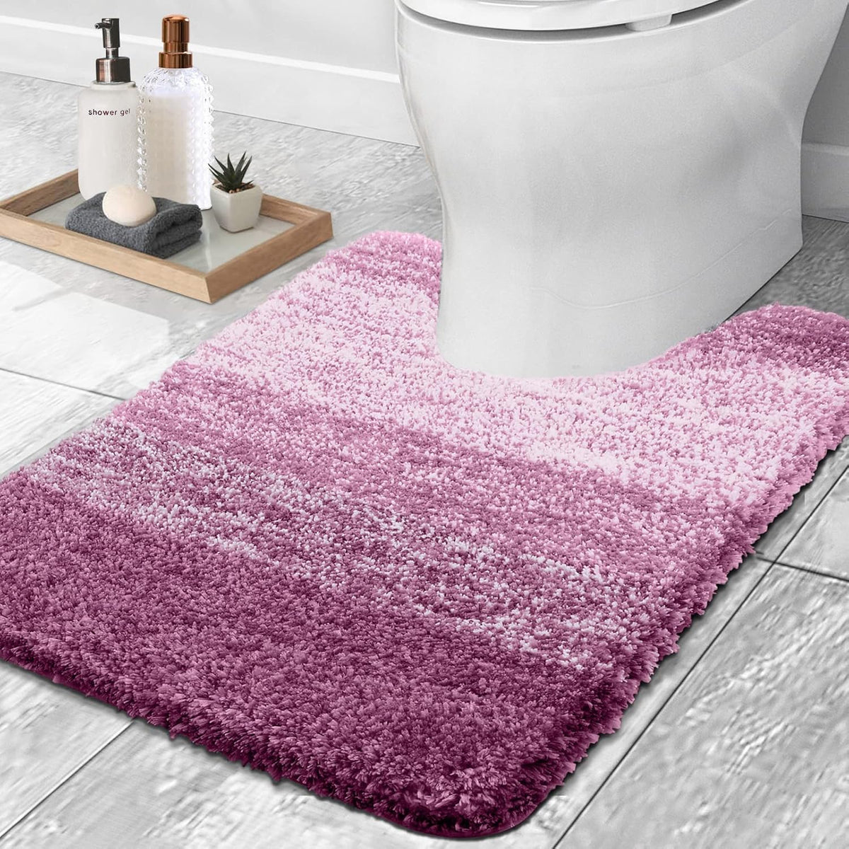OLANLY Luxury Toilet Rugs - Extra Soft Microfiber U-Shaped Bath Mat 24x24 | Non-Slip Plush Design in Pinkish-Purple