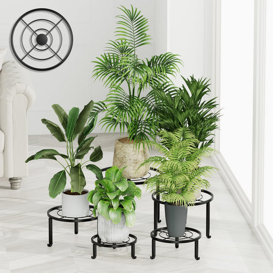 NQW 5 Pack Metal Plant Stand Indoor Outdoor Heavy Duty Rustproof Iron Flower Pot Stand Holder for Multiple Plants, Potted Holder Display Flower Shelf