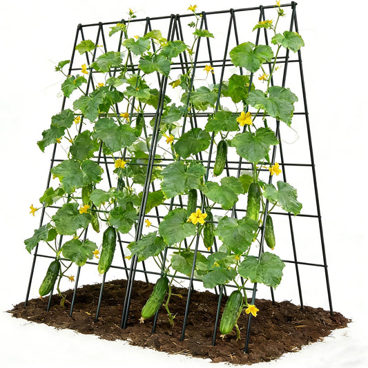 UrGROWA Cucumber Trellis 2 Pack, Foldable A-Frame Garden Trellis for Raised Bed Garden Grow Support with Plant Support Clips, Twist Ties, Plastic Ties, for Cucumber,Tomato, Climbing Plants and Flowers