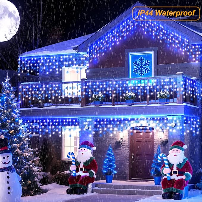 Pooqla Color Changing Icicle Lights with Remote, 35 Colors Christmas Icicle Lights, 360 LED 58.2FT RGB Waterproof Hanging String Lights for Roof Window Home Party Easter Outdoor Decor