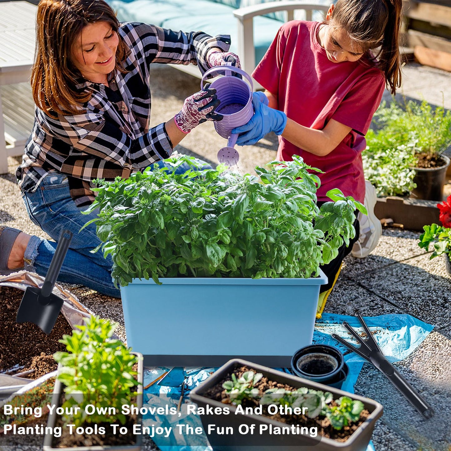 Oliz Window Box Planter 6 Pcs, 17 Inches Rectangle Flower Pots with Drainage Holes and Trays, Vegetable Planters for Windowsill Patio Garden Balcony Indoor Outdoor (Blue, 17 * 7.4 * 7.8 inch)