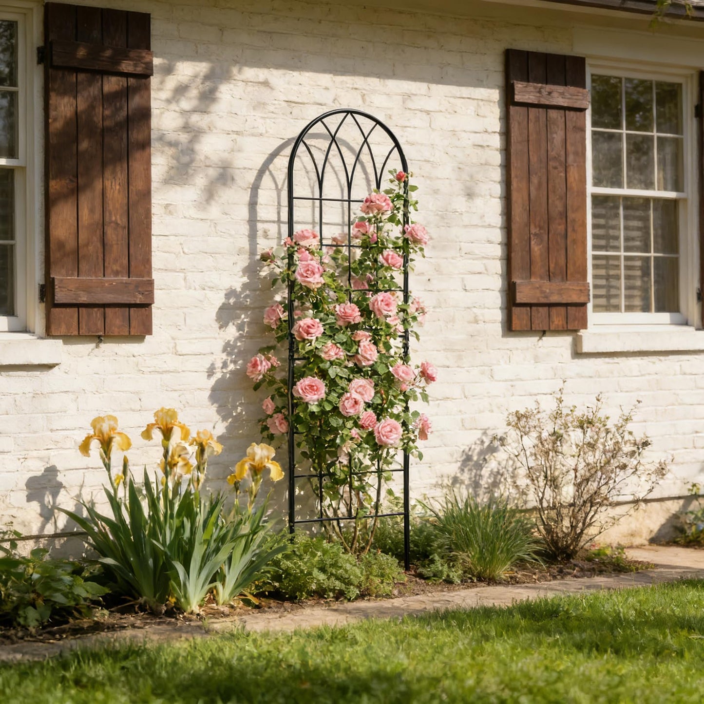 4 Pack Metal Garden Trellis for Climbing Plants, Black Metal Garden Trellis for Vines Plant Rose Vegetable Support,Large Decorative Outdoor Trellis