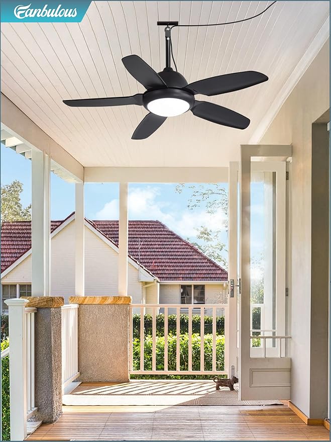 Fanbulous 42 Inch Waterproof Outdoor Ceiling Fan with Lights and Remote,IP65 Hanging Gazebo Fan with 3CCT 6-Speed DC Motor,Black Wet Rated Plug in Ceiling Fan with Cord for Patios Porch Pergola