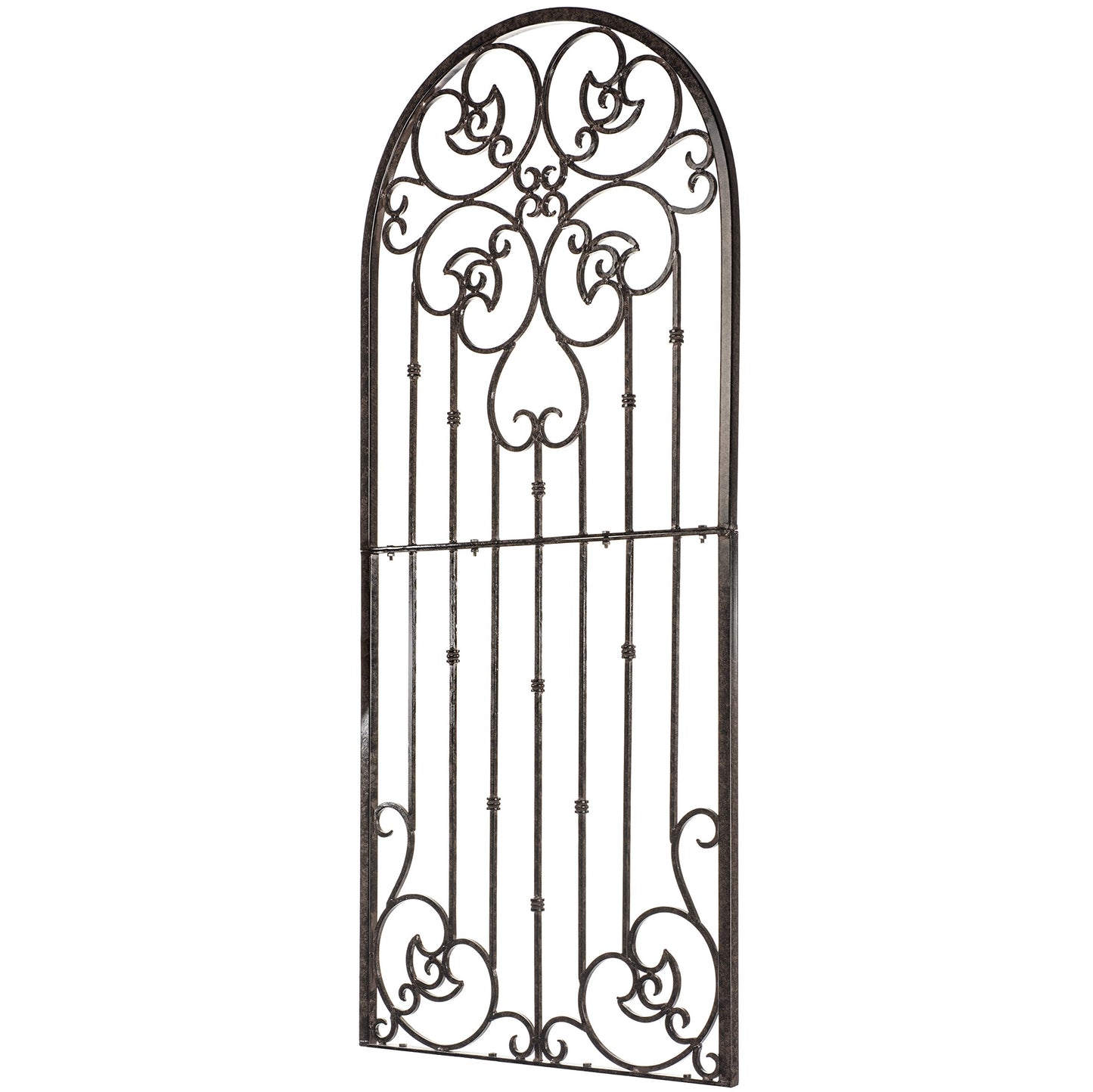 H Potter 72” Heavy Duty Garden Trellis – 60 lb Solid Iron Scrollwork Panel, 1” Metal Frame with Ground & Stabilizing Stakes (Charcoal Brown)