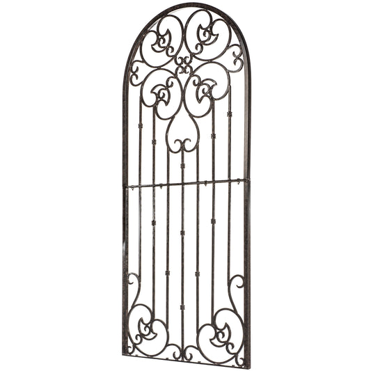 H Potter 72” Heavy Duty Garden Trellis – 60 lb Solid Iron Scrollwork Panel, 1” Metal Frame with Ground & Stabilizing Stakes (Charcoal Brown)