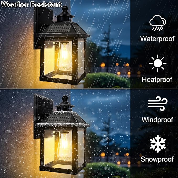 Solar Wall Lights Outdoor, Dusk to Dawn Porch Lights Fixture, Motion Sensor Exterior Solar Sconce Waterproof with 3 Lighting Modes Wall Mounted for Garage Patio Front Door Backyard Entryway