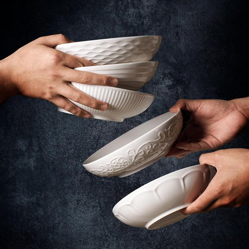Artena Ceramic Pasta Bowls Set of 4 - 32oz Large Serving Bowls for Soup, Salad & Noodles | 8-Inch, Microwave & Dishwasher Safe