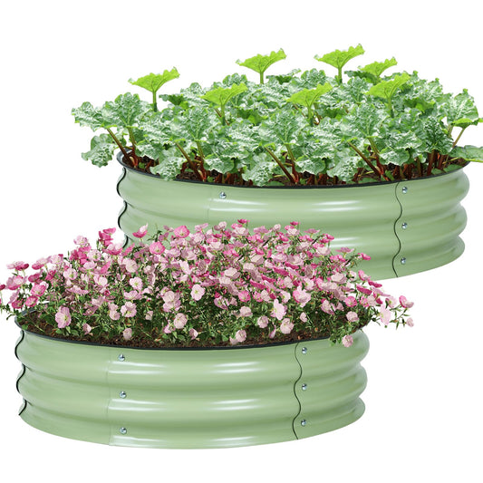 Aoodor 2 Pack 9" Tall 30" Metal Raised Garden Bed, Outdoor Planter Box and Raised Garden Kit for Vegetables, Flowers, Arugula and Herbs, Olive Green