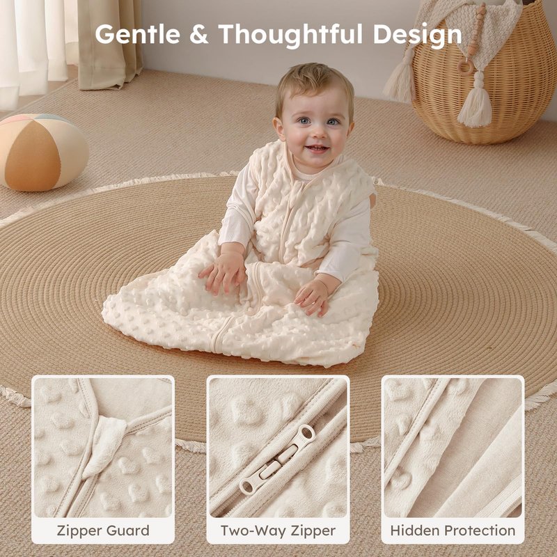 Yoofoss Fleece Baby Sleep Sack 6-12 Months with Plush Dots, TOG 1.5 Baby Wearable Blanket with 2-Way Zipper, Cotton Toddler Sleep Sack Fleece