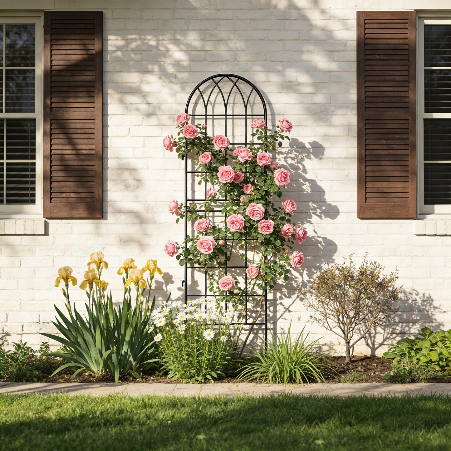 4 Pack Metal Garden Trellis for Climbing Plants, 71 Inch Black Metal Garden Trellis for Vines Plant Rose Vegetable Support,Large Decorative Outdoor Trellis