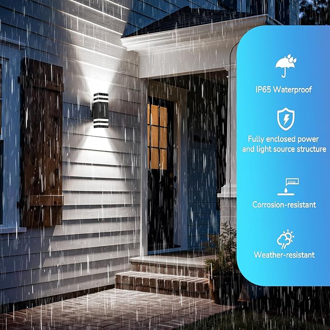 Motion Sensor Outdoor Wall Lights, Dusk to Dawn Up and Down Sconce, Black Aluminum Exterior Light Fixtures with GU10 LED Bulbs, Waterproof Modern Porch Lights for House Garage Garden, ETL Listed