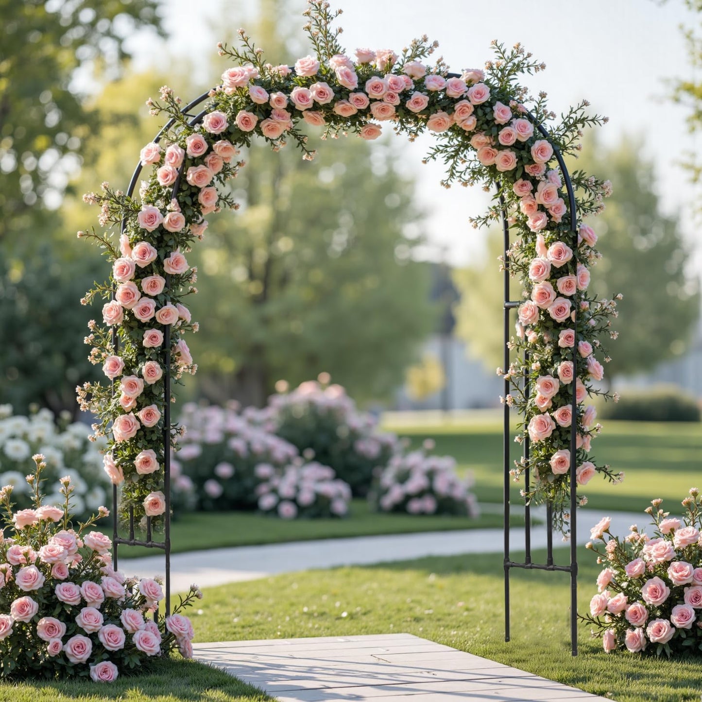 SHANTRA Garden Arch Trellis, 126’’ L x 94.5’’ H Adjustable Garden Arbor Trellis for Climbing Plants Outdoor, Large Wedding Arch for Ceremony, Party, and Lawn Decoration, Black