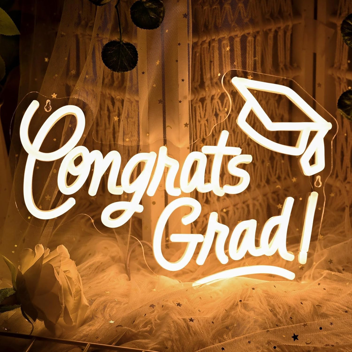 Skiennix Congrats Grad Neon Sign - Warm White LED Graduation Cap Light | 16x11 Inches for Class of 2026 Celebrations